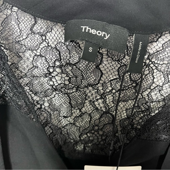 NWT Theory Size Small Silk Black Lace Panel Long Sleeve Blouse $355 - Picture 4 of 5